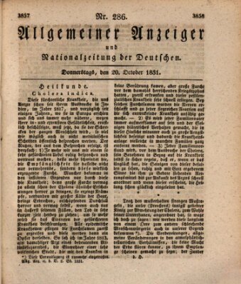 Allgemeiner Anzeiger und Nationalzeitung der Deutschen (Allgemeiner Anzeiger der Deutschen) Donnerstag 20. Oktober 1831