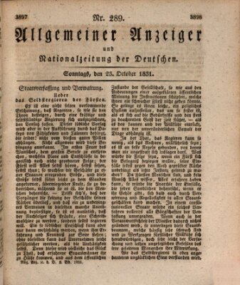 Allgemeiner Anzeiger und Nationalzeitung der Deutschen (Allgemeiner Anzeiger der Deutschen) Sonntag 23. Oktober 1831