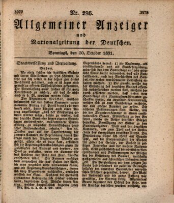 Allgemeiner Anzeiger und Nationalzeitung der Deutschen (Allgemeiner Anzeiger der Deutschen) Sonntag 30. Oktober 1831