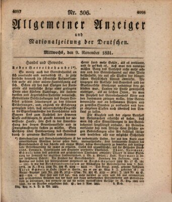 Allgemeiner Anzeiger und Nationalzeitung der Deutschen (Allgemeiner Anzeiger der Deutschen) Mittwoch 9. November 1831