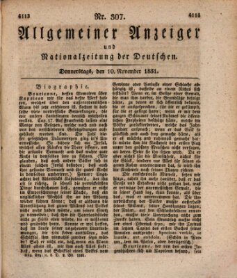 Allgemeiner Anzeiger und Nationalzeitung der Deutschen (Allgemeiner Anzeiger der Deutschen) Donnerstag 10. November 1831