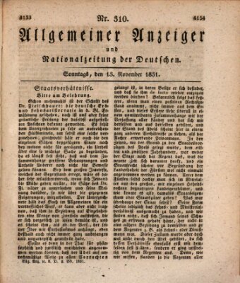 Allgemeiner Anzeiger und Nationalzeitung der Deutschen (Allgemeiner Anzeiger der Deutschen) Sonntag 13. November 1831