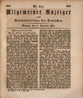 Allgemeiner Anzeiger und Nationalzeitung der Deutschen (Allgemeiner Anzeiger der Deutschen) Montag 14. November 1831