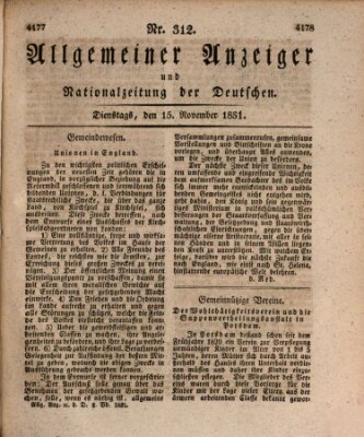 Allgemeiner Anzeiger und Nationalzeitung der Deutschen (Allgemeiner Anzeiger der Deutschen) Dienstag 15. November 1831