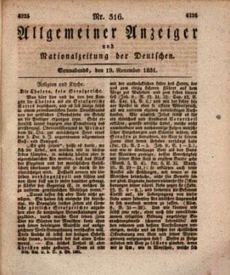 Allgemeiner Anzeiger und Nationalzeitung der Deutschen (Allgemeiner Anzeiger der Deutschen) Samstag 19. November 1831