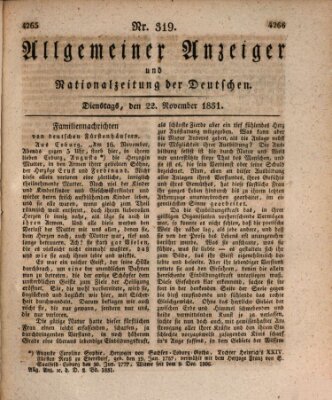 Allgemeiner Anzeiger und Nationalzeitung der Deutschen (Allgemeiner Anzeiger der Deutschen) Dienstag 22. November 1831