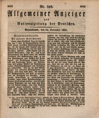 Allgemeiner Anzeiger und Nationalzeitung der Deutschen (Allgemeiner Anzeiger der Deutschen) Samstag 26. November 1831