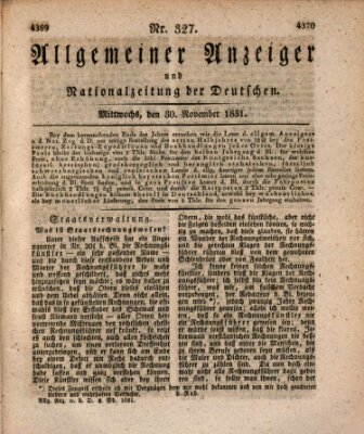 Allgemeiner Anzeiger und Nationalzeitung der Deutschen (Allgemeiner Anzeiger der Deutschen) Mittwoch 30. November 1831