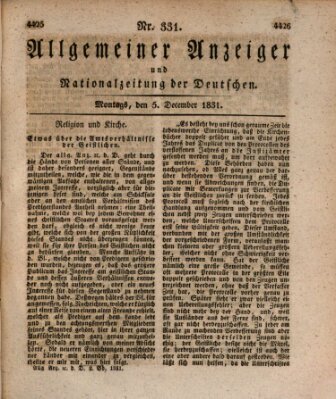 Allgemeiner Anzeiger und Nationalzeitung der Deutschen (Allgemeiner Anzeiger der Deutschen) Montag 5. Dezember 1831