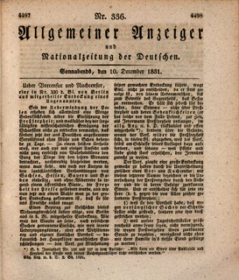 Allgemeiner Anzeiger und Nationalzeitung der Deutschen (Allgemeiner Anzeiger der Deutschen) Samstag 10. Dezember 1831