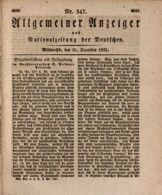 Allgemeiner Anzeiger und Nationalzeitung der Deutschen (Allgemeiner Anzeiger der Deutschen) Mittwoch 21. Dezember 1831