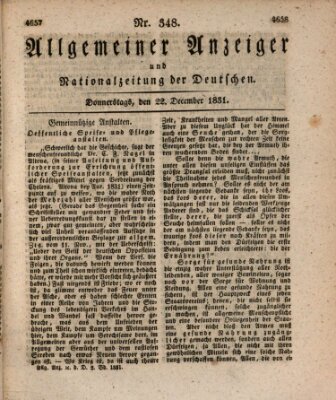 Allgemeiner Anzeiger und Nationalzeitung der Deutschen (Allgemeiner Anzeiger der Deutschen) Donnerstag 22. Dezember 1831