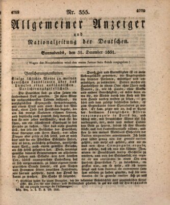 Allgemeiner Anzeiger und Nationalzeitung der Deutschen (Allgemeiner Anzeiger der Deutschen) Samstag 31. Dezember 1831