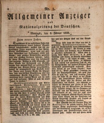 Allgemeiner Anzeiger und Nationalzeitung der Deutschen (Allgemeiner Anzeiger der Deutschen) Montag 2. Januar 1832