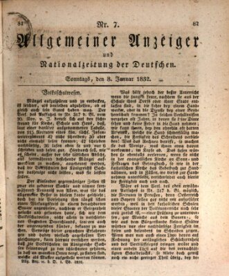 Allgemeiner Anzeiger und Nationalzeitung der Deutschen (Allgemeiner Anzeiger der Deutschen) Sonntag 8. Januar 1832