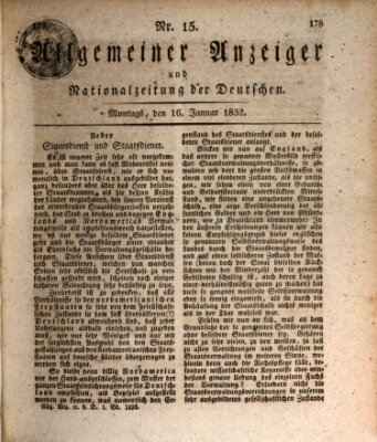 Allgemeiner Anzeiger und Nationalzeitung der Deutschen (Allgemeiner Anzeiger der Deutschen) Montag 16. Januar 1832