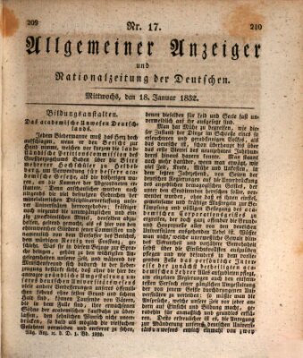 Allgemeiner Anzeiger und Nationalzeitung der Deutschen (Allgemeiner Anzeiger der Deutschen) Mittwoch 18. Januar 1832