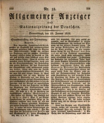 Allgemeiner Anzeiger und Nationalzeitung der Deutschen (Allgemeiner Anzeiger der Deutschen) Donnerstag 19. Januar 1832