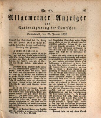 Allgemeiner Anzeiger und Nationalzeitung der Deutschen (Allgemeiner Anzeiger der Deutschen) Samstag 28. Januar 1832