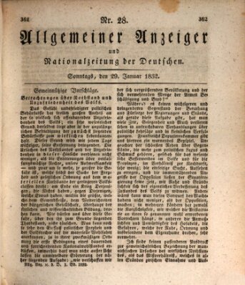 Allgemeiner Anzeiger und Nationalzeitung der Deutschen (Allgemeiner Anzeiger der Deutschen) Sonntag 29. Januar 1832