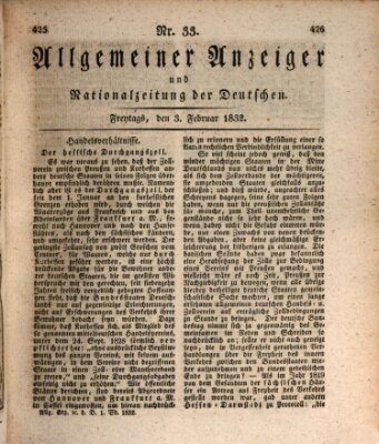 Allgemeiner Anzeiger und Nationalzeitung der Deutschen (Allgemeiner Anzeiger der Deutschen) Freitag 3. Februar 1832