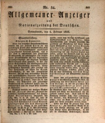 Allgemeiner Anzeiger und Nationalzeitung der Deutschen (Allgemeiner Anzeiger der Deutschen) Samstag 4. Februar 1832