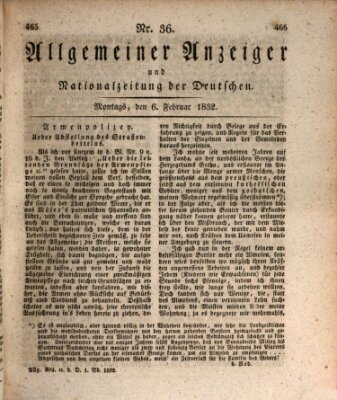 Allgemeiner Anzeiger und Nationalzeitung der Deutschen (Allgemeiner Anzeiger der Deutschen) Montag 6. Februar 1832