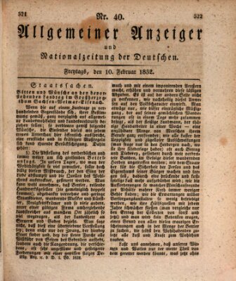 Allgemeiner Anzeiger und Nationalzeitung der Deutschen (Allgemeiner Anzeiger der Deutschen) Freitag 10. Februar 1832