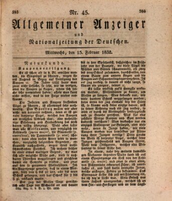 Allgemeiner Anzeiger und Nationalzeitung der Deutschen (Allgemeiner Anzeiger der Deutschen) Mittwoch 15. Februar 1832