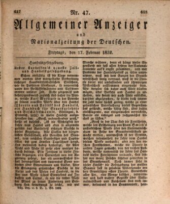 Allgemeiner Anzeiger und Nationalzeitung der Deutschen (Allgemeiner Anzeiger der Deutschen) Freitag 17. Februar 1832