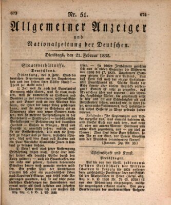 Allgemeiner Anzeiger und Nationalzeitung der Deutschen (Allgemeiner Anzeiger der Deutschen) Dienstag 21. Februar 1832