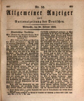 Allgemeiner Anzeiger und Nationalzeitung der Deutschen (Allgemeiner Anzeiger der Deutschen) Mittwoch 22. Februar 1832