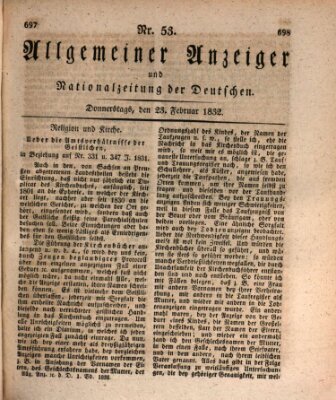 Allgemeiner Anzeiger und Nationalzeitung der Deutschen (Allgemeiner Anzeiger der Deutschen) Donnerstag 23. Februar 1832