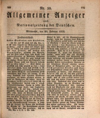 Allgemeiner Anzeiger und Nationalzeitung der Deutschen (Allgemeiner Anzeiger der Deutschen) Mittwoch 29. Februar 1832