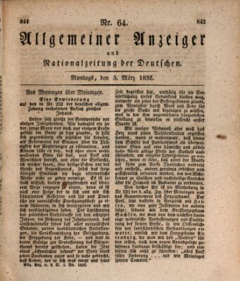 Allgemeiner Anzeiger und Nationalzeitung der Deutschen (Allgemeiner Anzeiger der Deutschen) Montag 5. März 1832