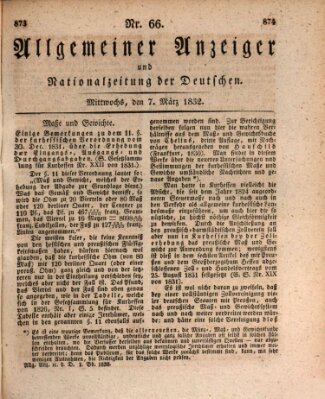 Allgemeiner Anzeiger und Nationalzeitung der Deutschen (Allgemeiner Anzeiger der Deutschen) Mittwoch 7. März 1832