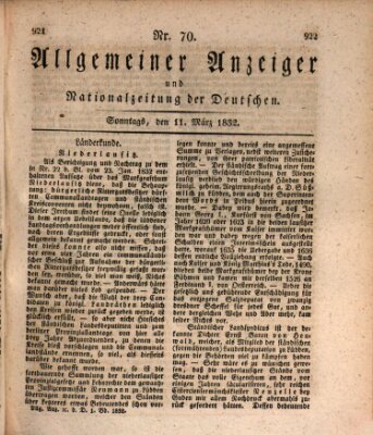 Allgemeiner Anzeiger und Nationalzeitung der Deutschen (Allgemeiner Anzeiger der Deutschen) Sonntag 11. März 1832