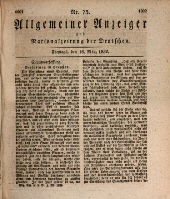 Allgemeiner Anzeiger und Nationalzeitung der Deutschen (Allgemeiner Anzeiger der Deutschen) Freitag 16. März 1832