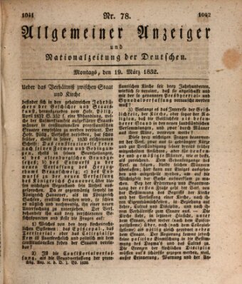 Allgemeiner Anzeiger und Nationalzeitung der Deutschen (Allgemeiner Anzeiger der Deutschen) Montag 19. März 1832