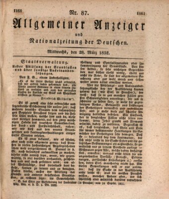 Allgemeiner Anzeiger und Nationalzeitung der Deutschen (Allgemeiner Anzeiger der Deutschen) Mittwoch 28. März 1832