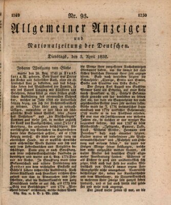 Allgemeiner Anzeiger und Nationalzeitung der Deutschen (Allgemeiner Anzeiger der Deutschen) Dienstag 3. April 1832