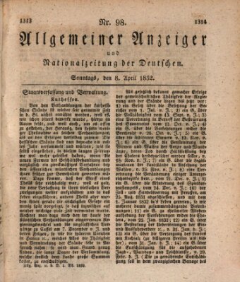 Allgemeiner Anzeiger und Nationalzeitung der Deutschen (Allgemeiner Anzeiger der Deutschen) Sonntag 8. April 1832