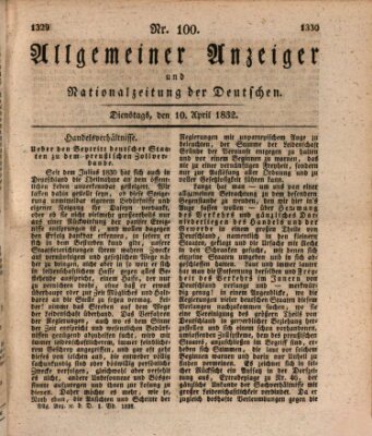 Allgemeiner Anzeiger und Nationalzeitung der Deutschen (Allgemeiner Anzeiger der Deutschen) Dienstag 10. April 1832