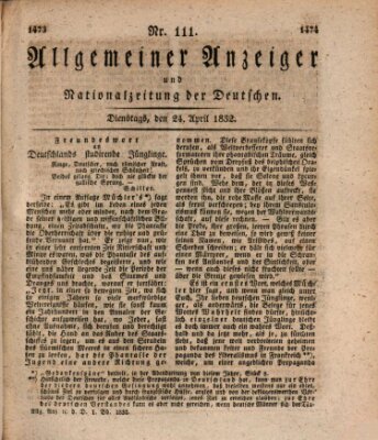 Allgemeiner Anzeiger und Nationalzeitung der Deutschen (Allgemeiner Anzeiger der Deutschen) Dienstag 24. April 1832