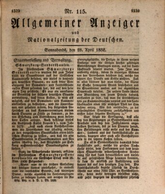 Allgemeiner Anzeiger und Nationalzeitung der Deutschen (Allgemeiner Anzeiger der Deutschen) Samstag 28. April 1832