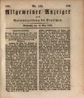 Allgemeiner Anzeiger und Nationalzeitung der Deutschen (Allgemeiner Anzeiger der Deutschen) Mittwoch 16. Mai 1832