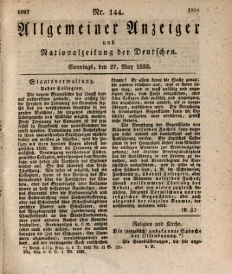 Allgemeiner Anzeiger und Nationalzeitung der Deutschen (Allgemeiner Anzeiger der Deutschen) Sonntag 27. Mai 1832