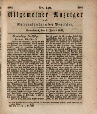 Allgemeiner Anzeiger und Nationalzeitung der Deutschen (Allgemeiner Anzeiger der Deutschen) Samstag 2. Juni 1832