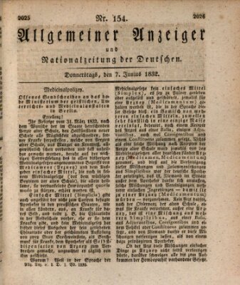 Allgemeiner Anzeiger und Nationalzeitung der Deutschen (Allgemeiner Anzeiger der Deutschen) Donnerstag 7. Juni 1832