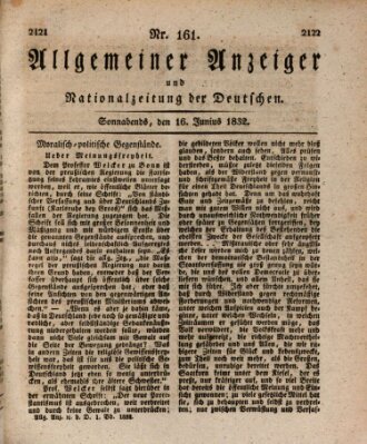 Allgemeiner Anzeiger und Nationalzeitung der Deutschen (Allgemeiner Anzeiger der Deutschen) Samstag 16. Juni 1832